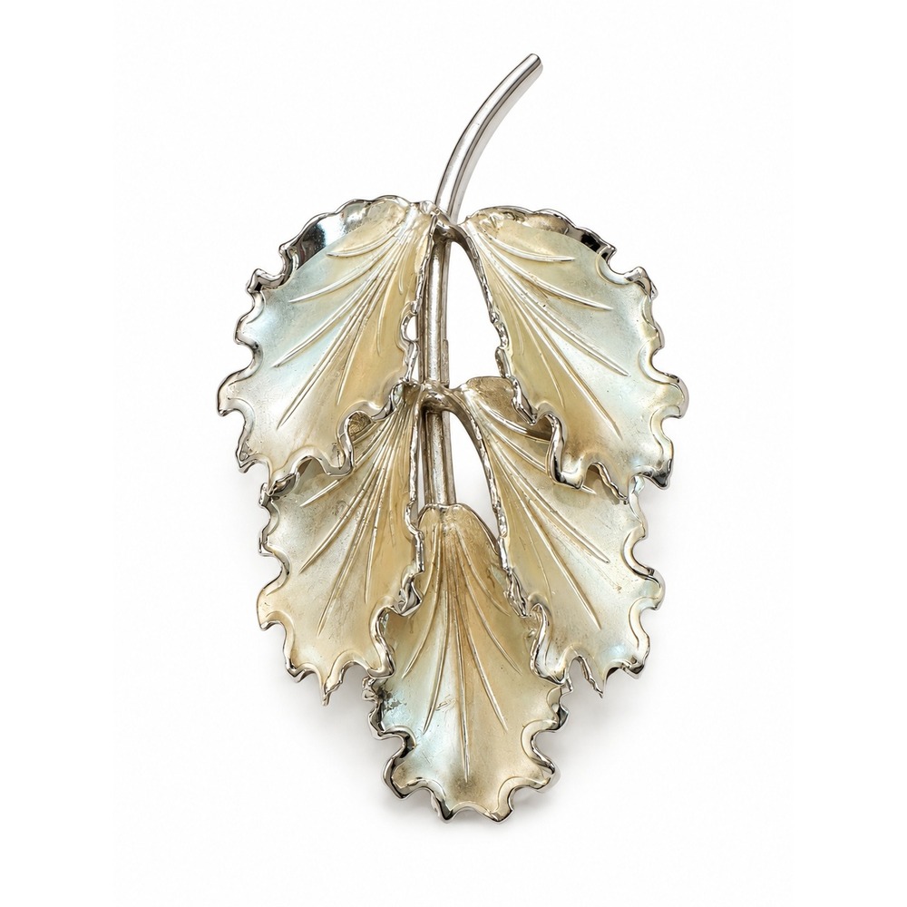Vintage Gold Tone Leaf Brooch Large Textured Botanical Nature Statement Pin